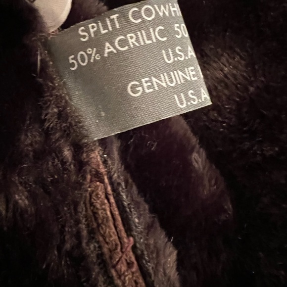 Vintage split cowhide brown suede coat lamb collar wrap style size Med - Picture 7 of 13